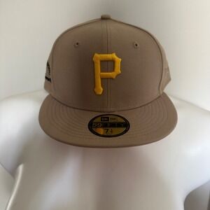 New Era Pittsburgh Pirates MLB Fitted Hat Cap Tan‎ Brown Gold 59FIFTY 7 1/8